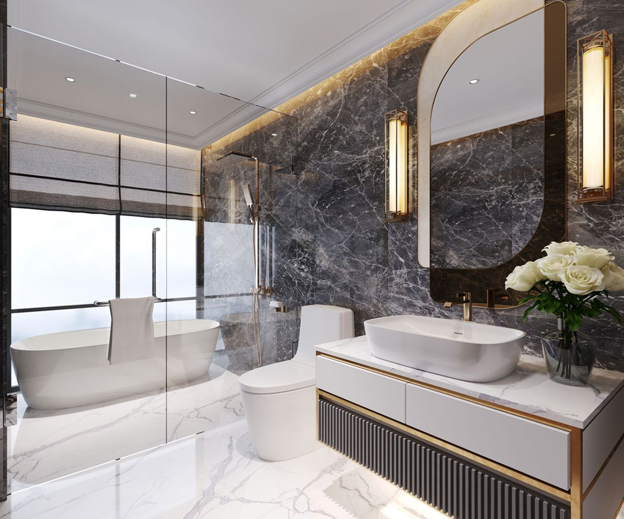 Căn hộ 3,5 phòng ngủ với phòng tắm master mạ viền vàng là lựa chọn yêu thích của đông đảo khách hàng (Phối cảnh bên trong căn hộ).